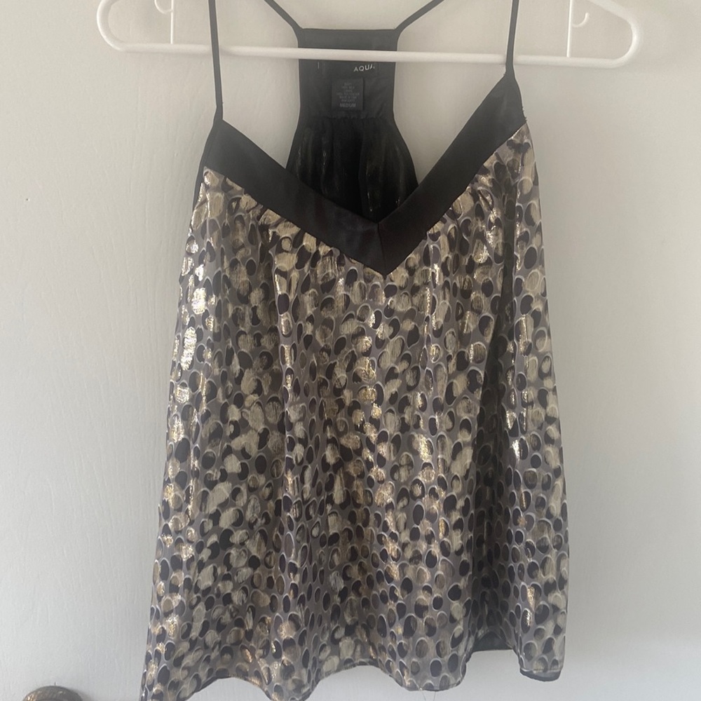 AQUA by Bloomingdale’s - Silk Gold & Black Shimmery Tank